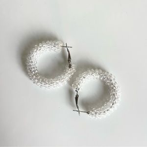 White Clear Beaded Hoop Earrings